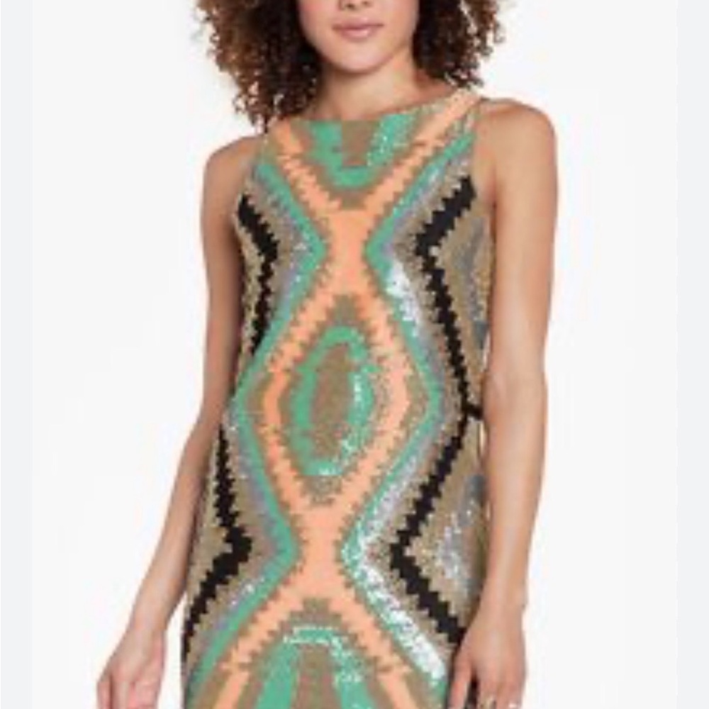 English Rose Sequin Mini Dress - Mint, Coral, Black size Small - Picture 11 of 11